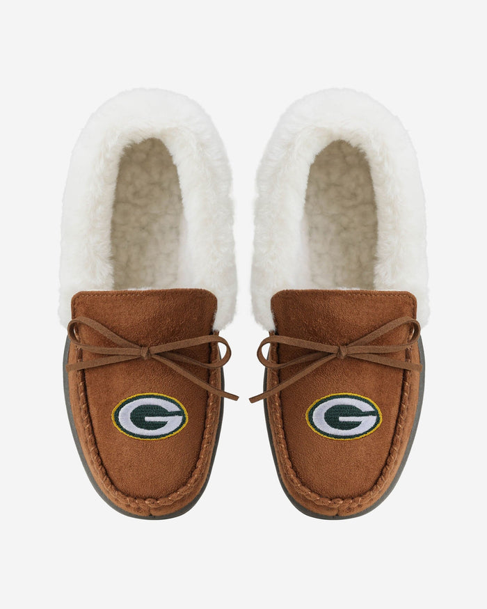 Green Bay Packers Womens Tan Moccasin Slipper FOCO - FOCO.com