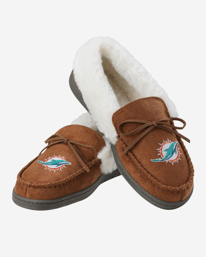 Miami Dolphins Womens Tan Moccasin Slipper FOCO - FOCO.com
