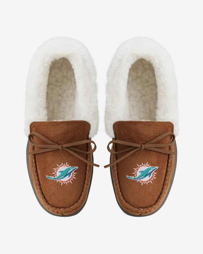 Miami Dolphins Womens Tan Moccasin Slipper FOCO - FOCO.com