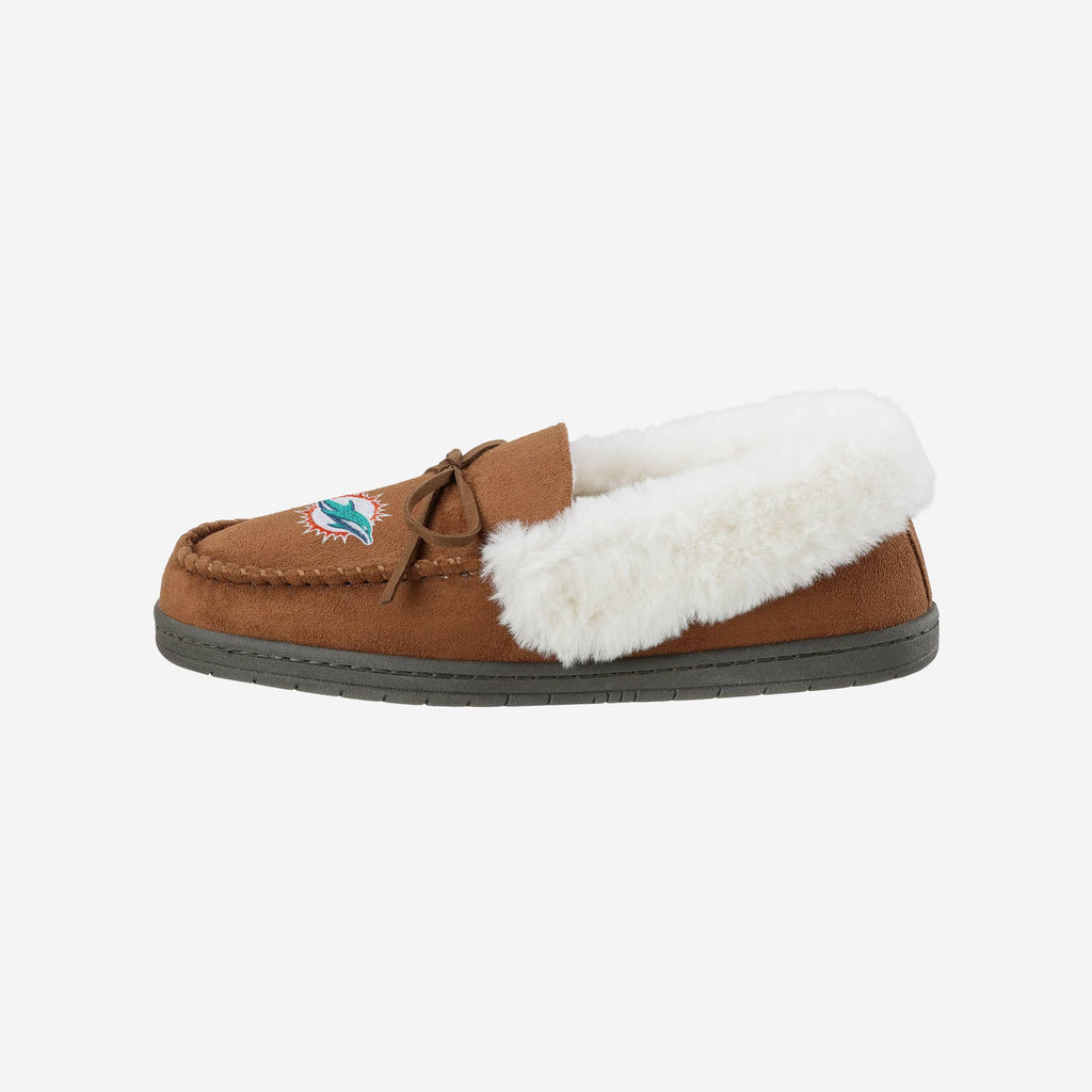 Miami Dolphins Womens Tan Moccasin Slipper FOCO S - FOCO.com