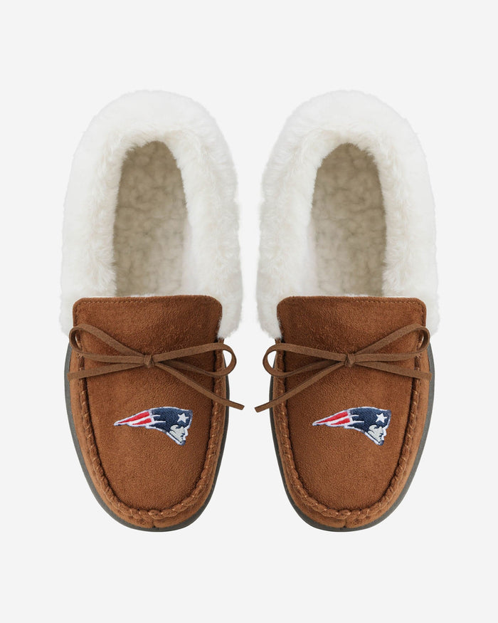 New England Patriots Womens Tan Moccasin Slipper FOCO - FOCO.com