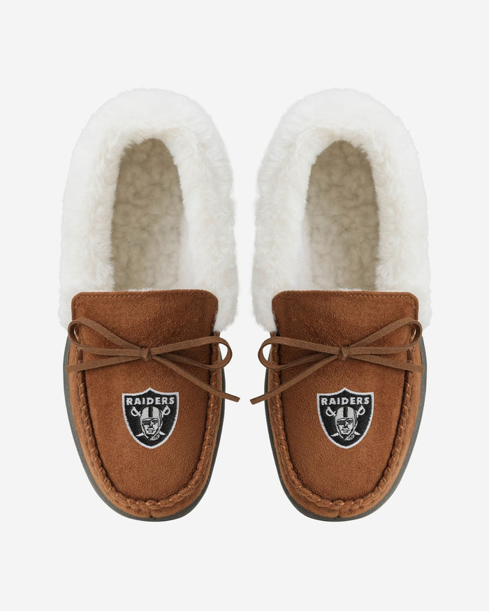 Las Vegas Raiders Womens Tan Moccasin Slipper FOCO - FOCO.com
