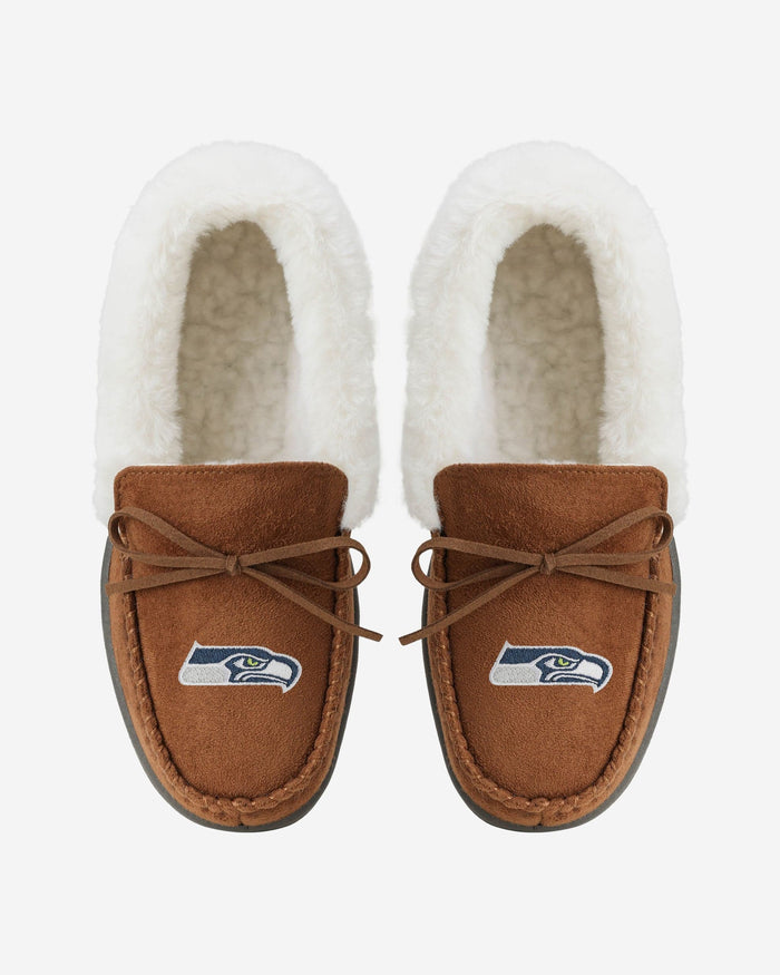 Seattle Seahawks Womens Tan Moccasin Slipper FOCO - FOCO.com