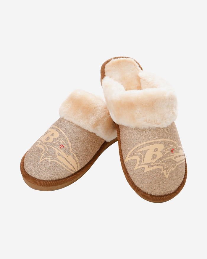 Baltimore Ravens Womens Glitter Open Back Fur Moccasin Slipper FOCO - FOCO.com