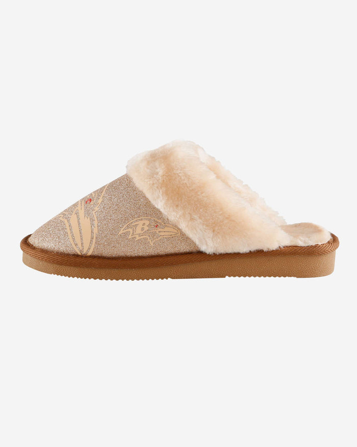 Baltimore Ravens Womens Glitter Open Back Fur Moccasin Slipper FOCO S - FOCO.com