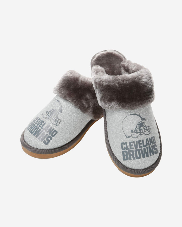 Cleveland Browns Womens Glitter Open Back Fur Moccasin Slipper FOCO - FOCO.com