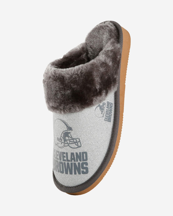 Cleveland Browns Womens Glitter Open Back Fur Moccasin Slipper FOCO - FOCO.com