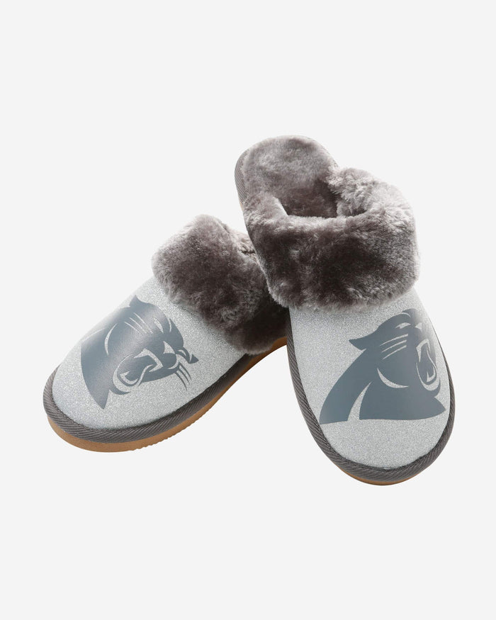 Carolina Panthers Womens Glitter Open Back Fur Moccasin Slipper FOCO - FOCO.com