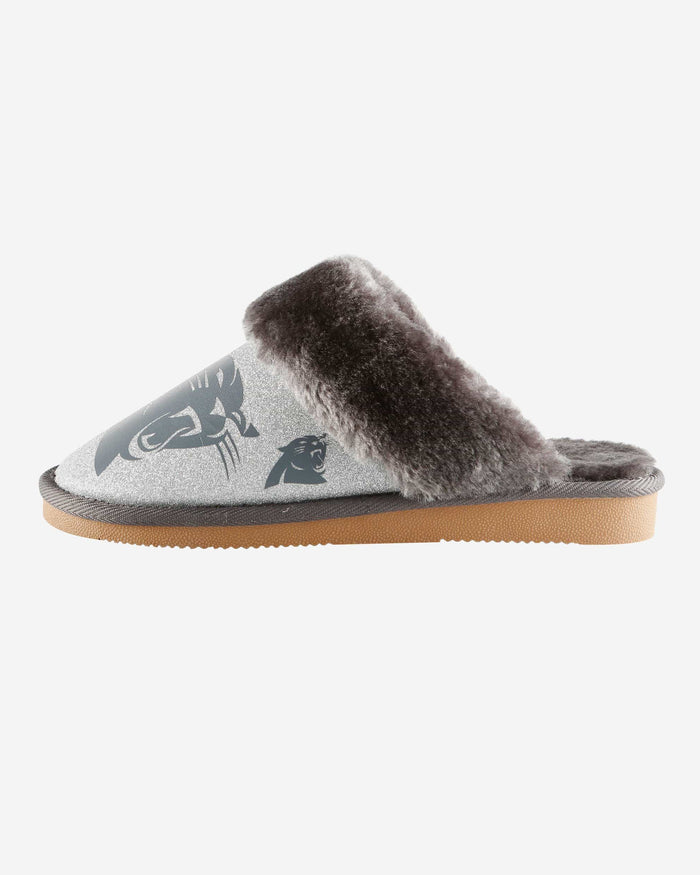 Carolina Panthers Womens Glitter Open Back Fur Moccasin Slipper FOCO S - FOCO.com