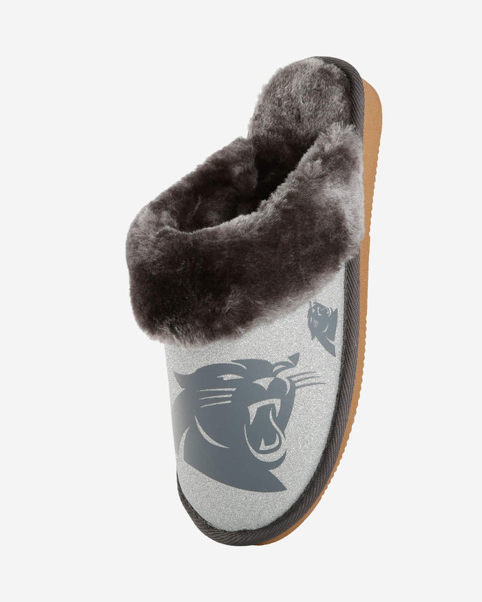 Carolina Panthers Womens Glitter Open Back Fur Moccasin Slipper FOCO - FOCO.com