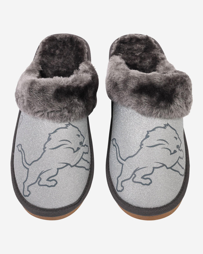 Detroit Lions Womens Glitter Open Back Fur Moccasin Slipper FOCO - FOCO.com