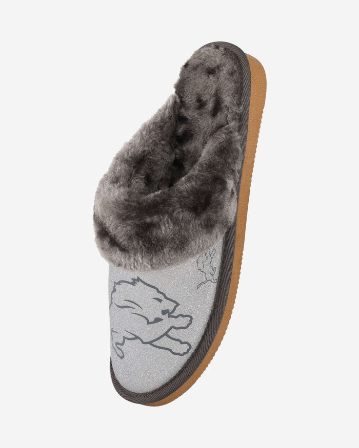 Detroit Lions Womens Glitter Open Back Fur Moccasin Slipper FOCO - FOCO.com