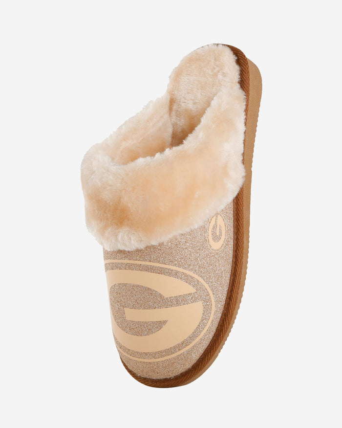 Green Bay Packers Womens Glitter Open Back Fur Moccasin Slipper FOCO - FOCO.com