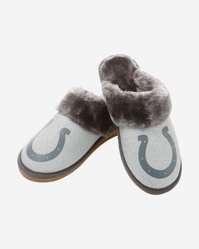 Indianapolis Colts Womens Glitter Open Back Fur Moccasin Slipper FOCO - FOCO.com