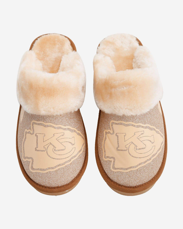 Kansas City Chiefs Womens Glitter Open Back Fur Moccasin Slipper FOCO - FOCO.com