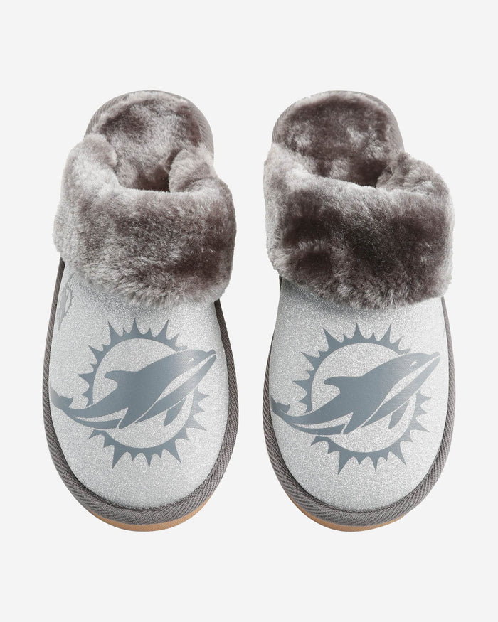 Miami Dolphins Womens Glitter Open Back Fur Moccasin Slipper FOCO - FOCO.com