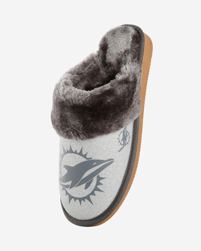 Miami Dolphins Womens Glitter Open Back Fur Moccasin Slipper FOCO - FOCO.com