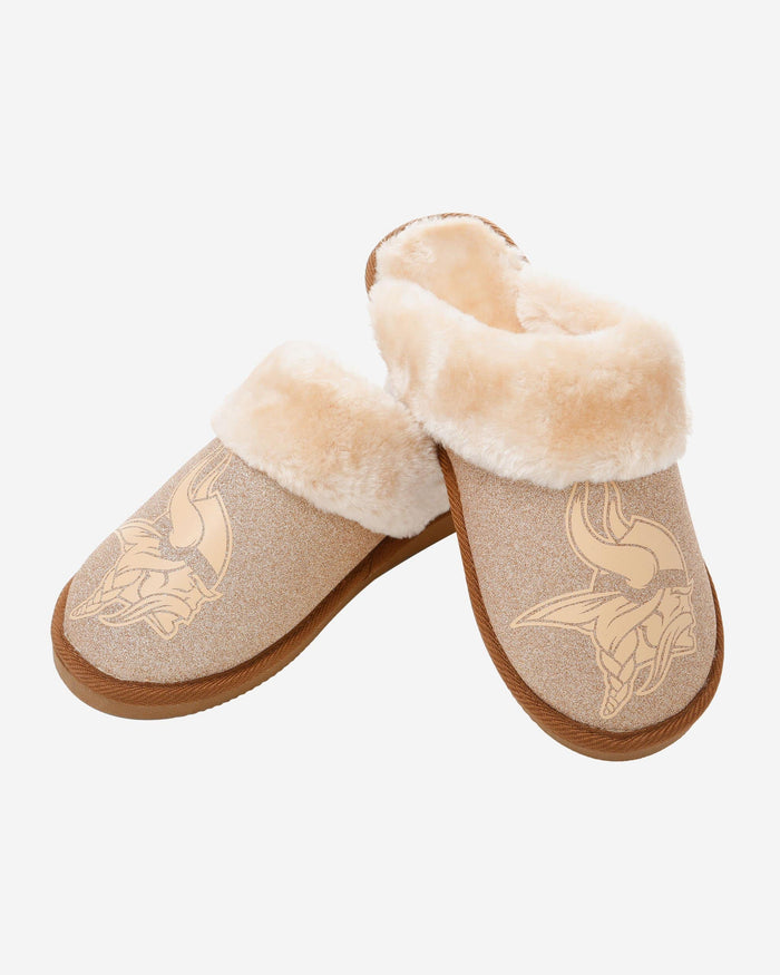 Minnesota Vikings Womens Glitter Open Back Fur Moccasin Slipper FOCO - FOCO.com