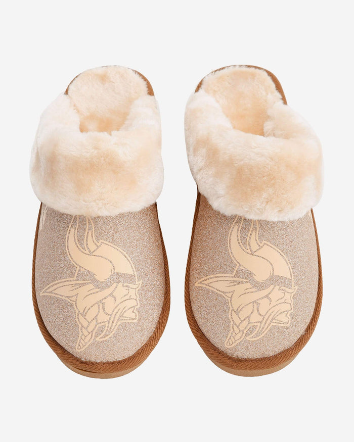 Minnesota Vikings Womens Glitter Open Back Fur Moccasin Slipper FOCO - FOCO.com