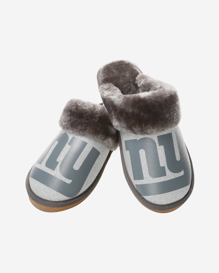 New York Giants Womens Glitter Open Back Fur Moccasin Slipper FOCO - FOCO.com