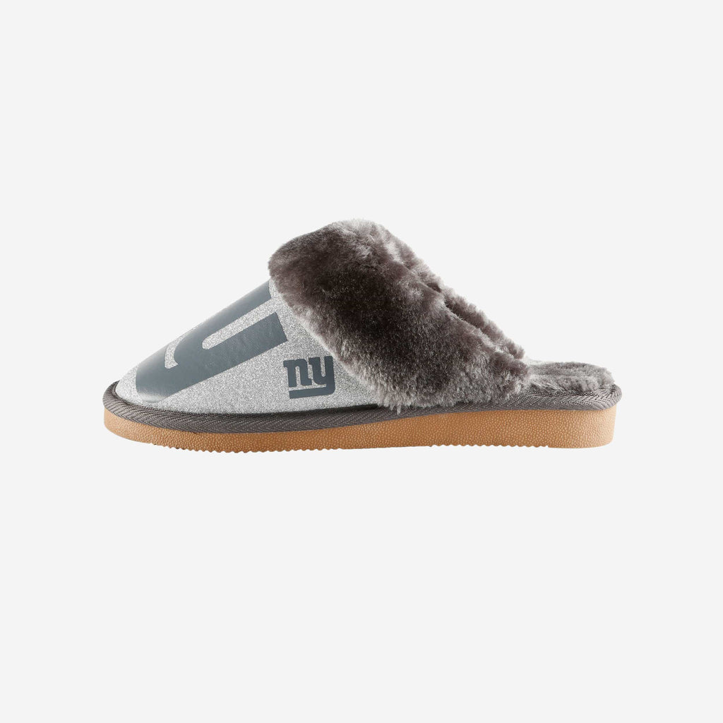 New York Giants Womens Glitter Open Back Fur Moccasin Slipper FOCO S - FOCO.com