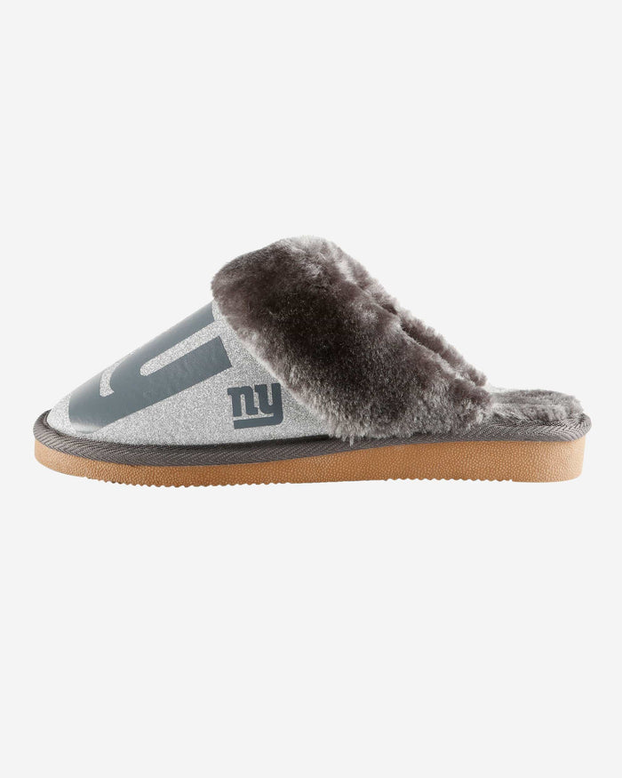 New York Giants Womens Glitter Open Back Fur Moccasin Slipper FOCO S - FOCO.com