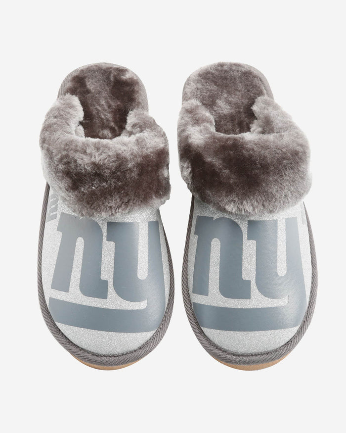 New York Giants Womens Glitter Open Back Fur Moccasin Slipper FOCO - FOCO.com