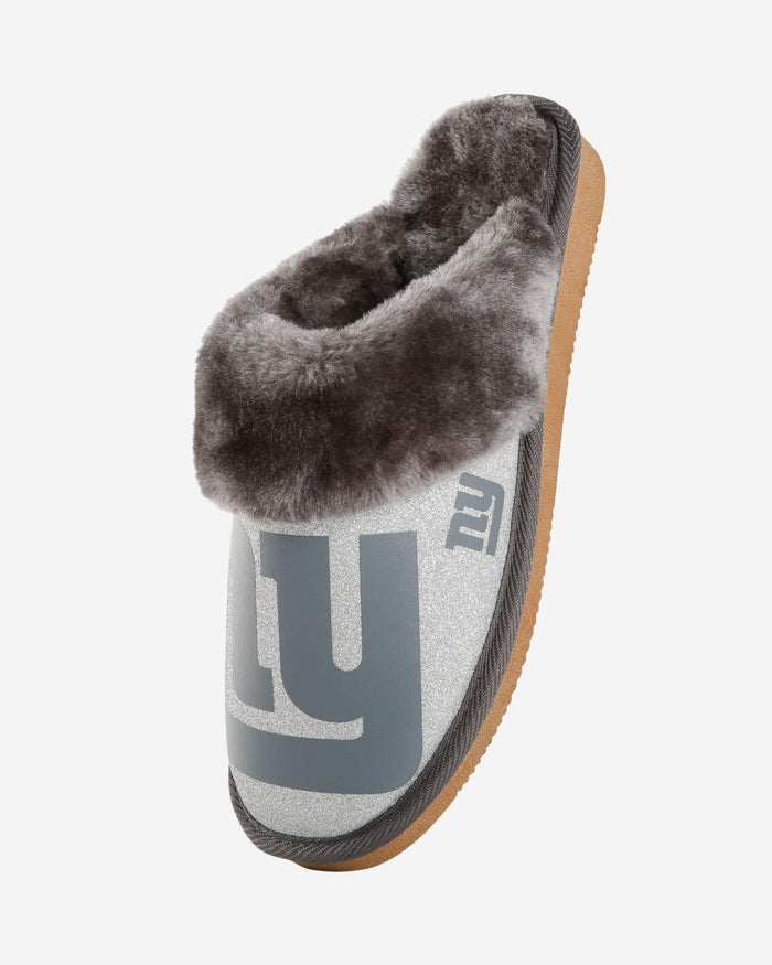 New York Giants Womens Glitter Open Back Fur Moccasin Slipper FOCO - FOCO.com