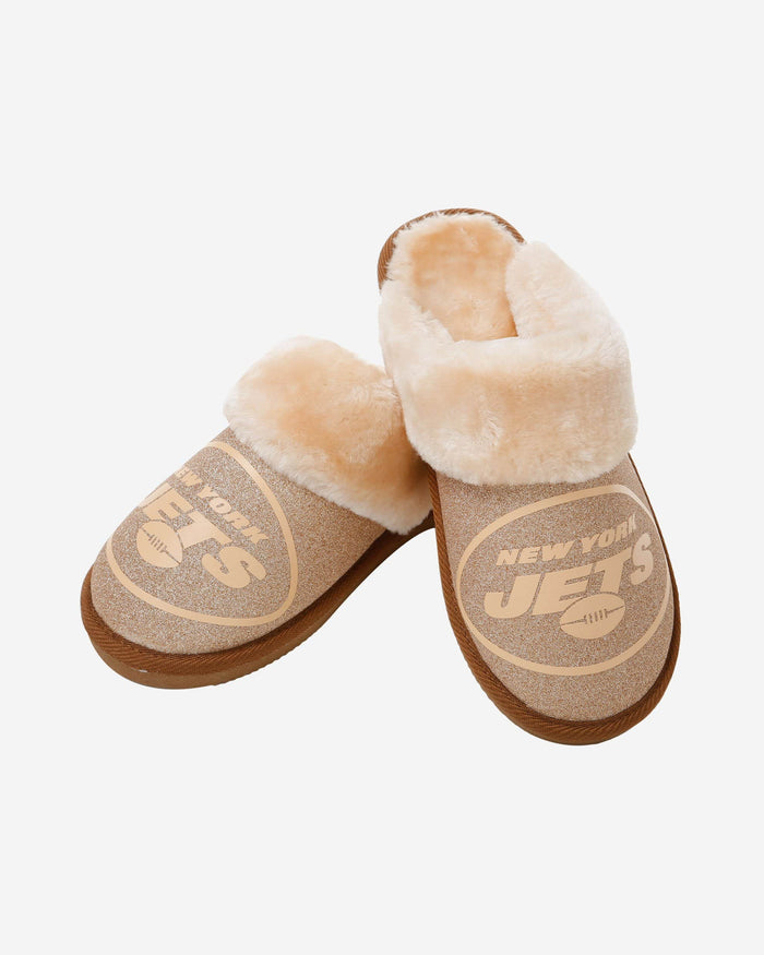 New York Jets Womens Glitter Open Back Fur Moccasin Slipper FOCO - FOCO.com