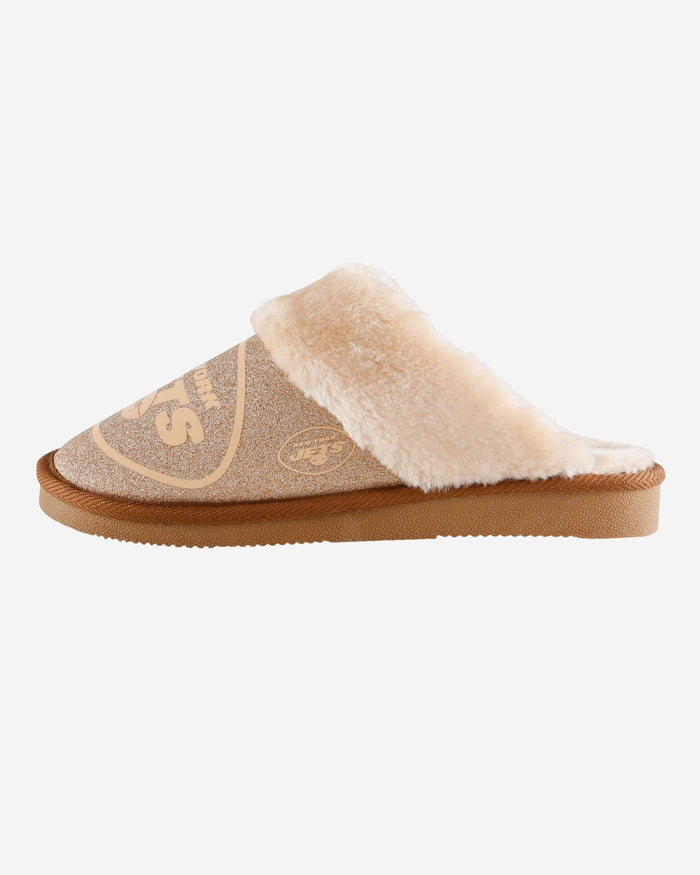New York Jets Womens Glitter Open Back Fur Moccasin Slipper FOCO S - FOCO.com