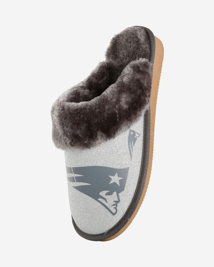 New England Patriots Womens Glitter Open Back Fur Moccasin Slipper FOCO - FOCO.com