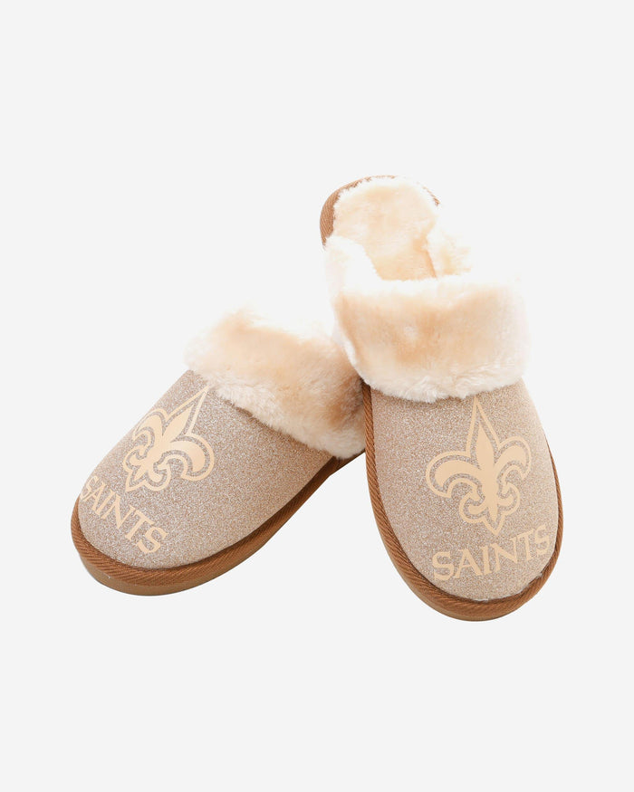 New Orleans Saints Womens Glitter Open Back Fur Moccasin Slipper FOCO - FOCO.com