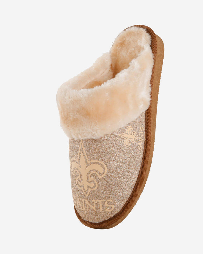 New Orleans Saints Womens Glitter Open Back Fur Moccasin Slipper FOCO - FOCO.com