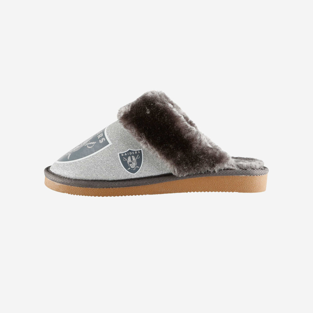 Las Vegas Raiders Womens Glitter Open Back Fur Moccasin Slipper FOCO S - FOCO.com