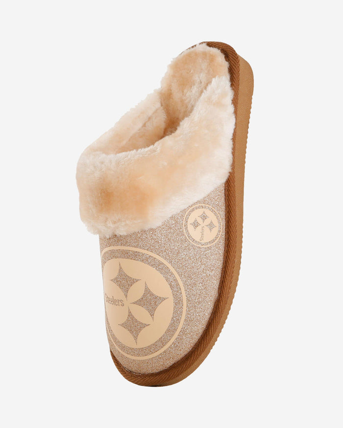 Pittsburgh Steelers Womens Glitter Open Back Fur Moccasin Slipper FOCO - FOCO.com