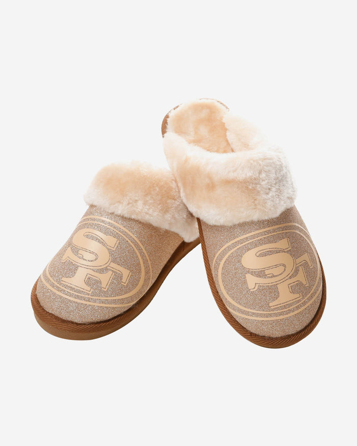 San Francisco 49ers Womens Glitter Open Back Fur Moccasin Slipper FOCO - FOCO.com