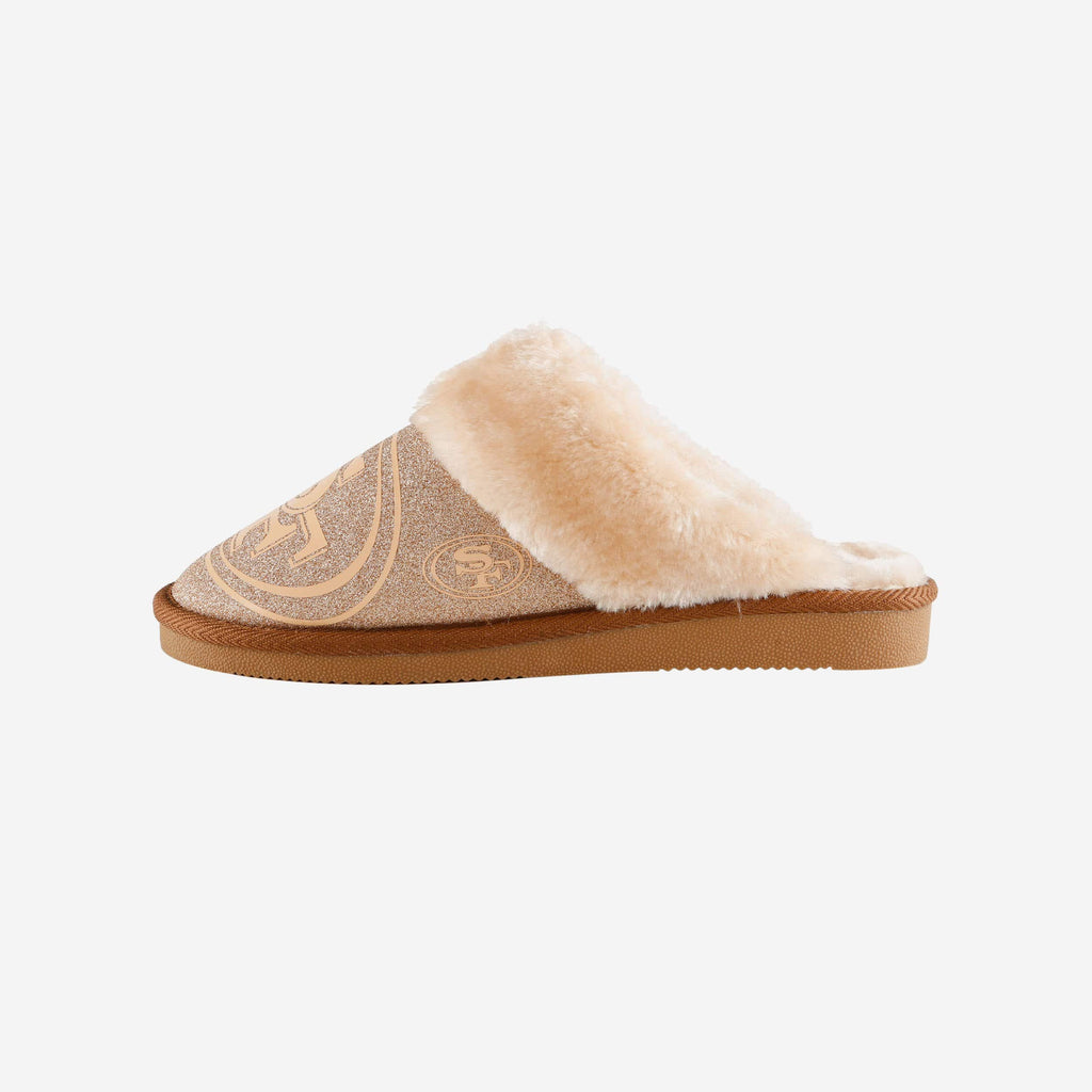 San Francisco 49ers Womens Glitter Open Back Fur Moccasin Slipper FOCO S - FOCO.com