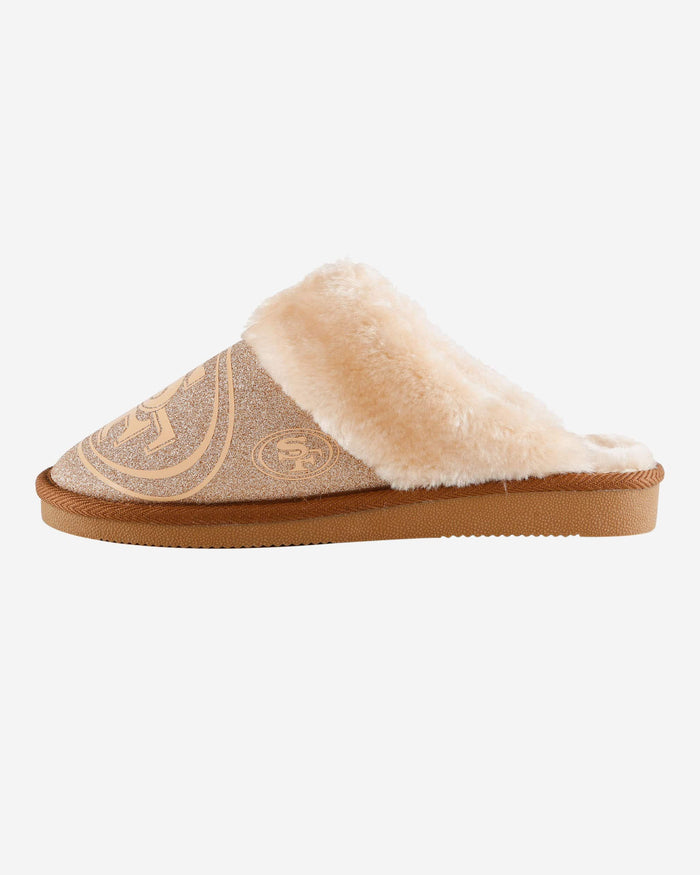 San Francisco 49ers Womens Glitter Open Back Fur Moccasin Slipper FOCO S - FOCO.com