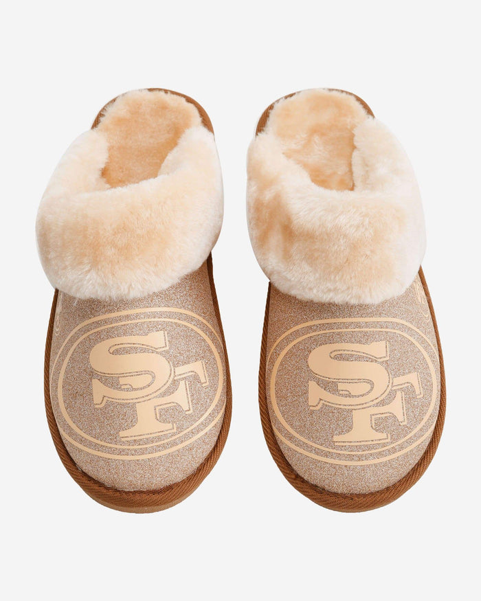 San Francisco 49ers Womens Glitter Open Back Fur Moccasin Slipper FOCO - FOCO.com