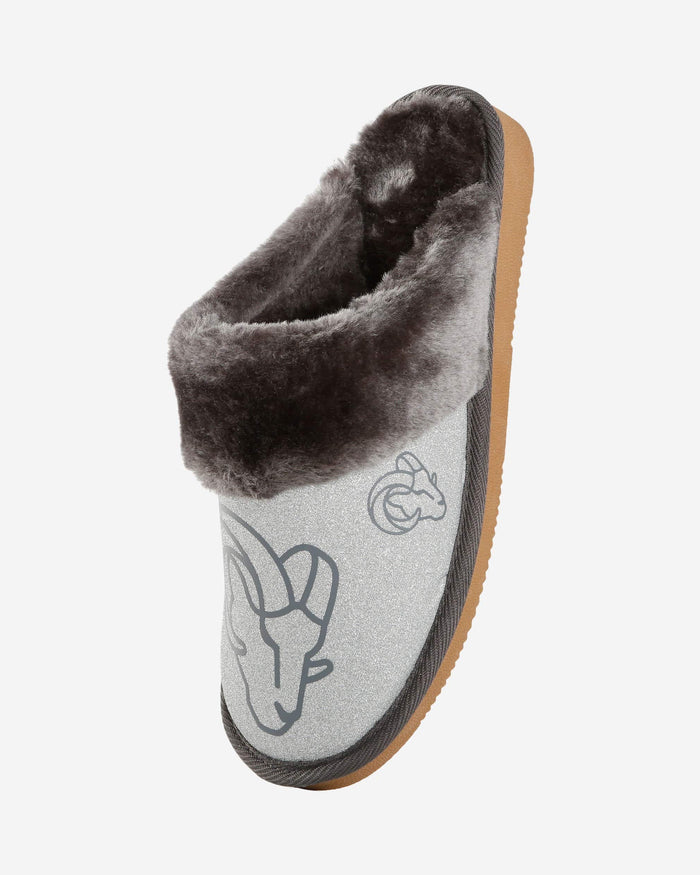 Los Angeles Rams Womens Glitter Open Back Fur Moccasin Slipper FOCO - FOCO.com