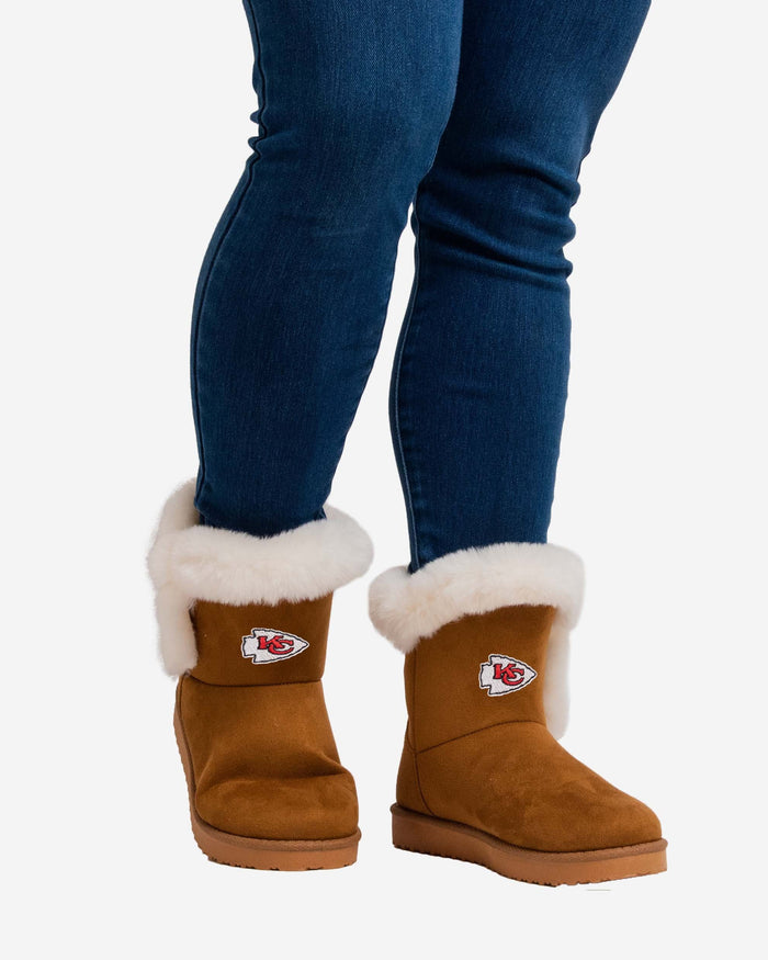 Kansas City Chiefs Womens White Fur Boot FOCO - FOCO.com