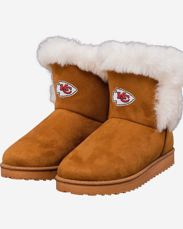 Kansas City Chiefs Womens White Fur Boot FOCO - FOCO.com