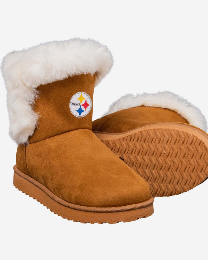 Pittsburgh Steelers Womens White Fur Boot FOCO - FOCO.com