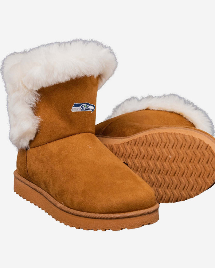 Seattle Seahawks Womens White Fur Boot FOCO - FOCO.com