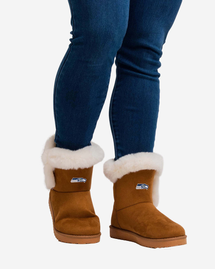 Seattle Seahawks Womens White Fur Boot FOCO - FOCO.com