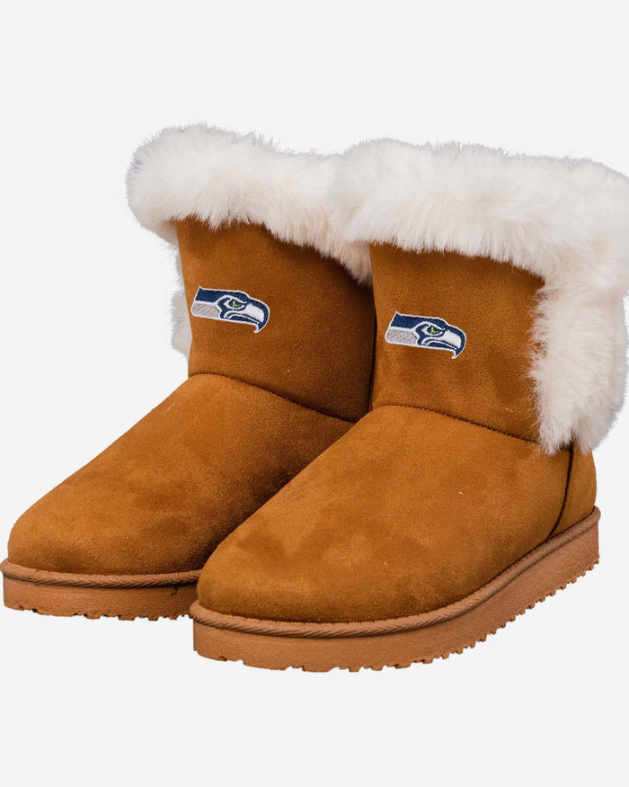 Seattle Seahawks Womens White Fur Boot FOCO - FOCO.com