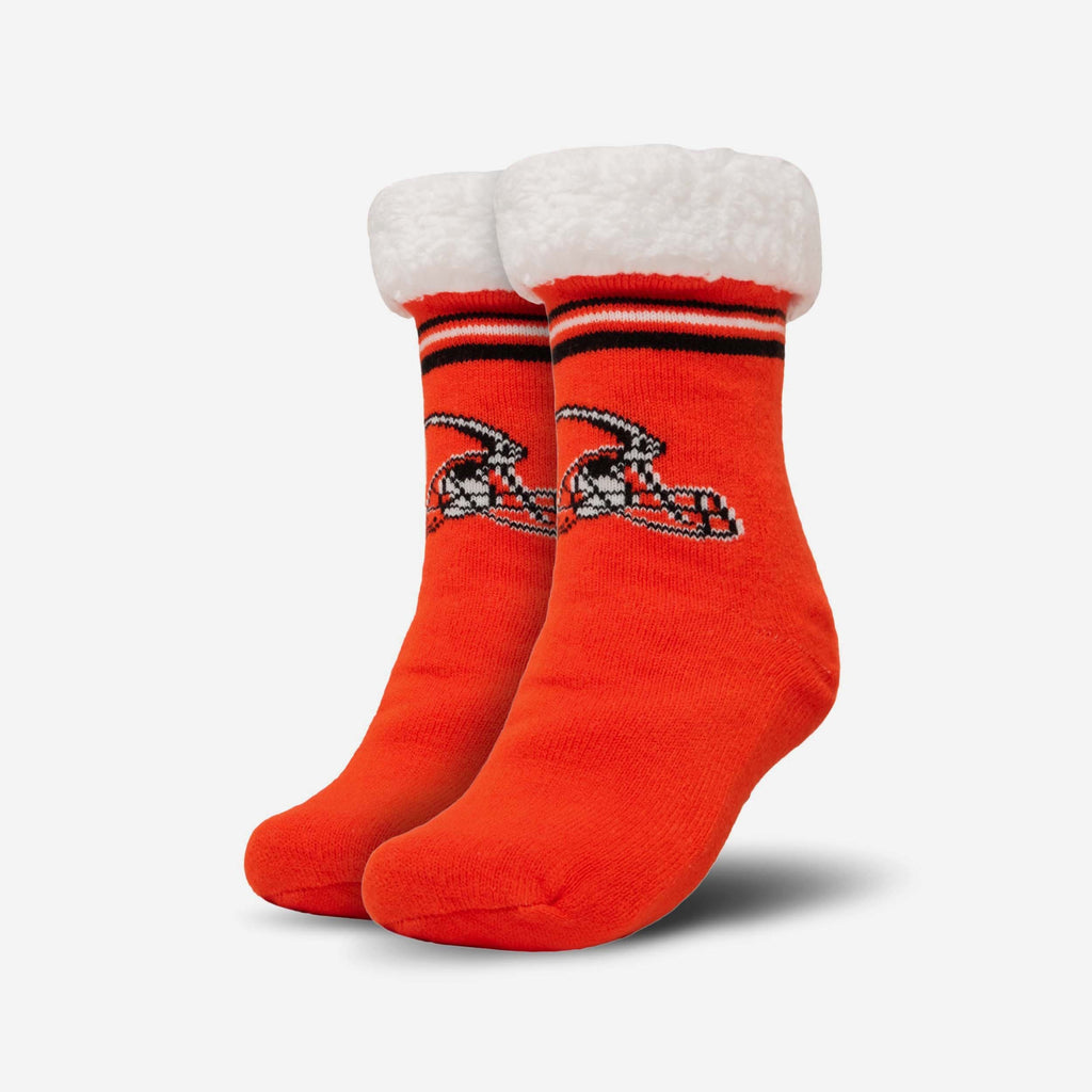 Cleveland Browns Womens Stripe Logo Tall Footy Slipper Socks FOCO - FOCO.com