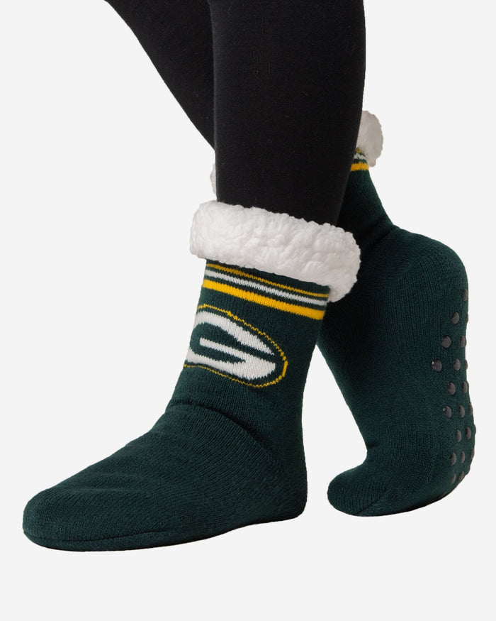 Green Bay Packers Womens Stripe Logo Tall Footy Slipper Socks FOCO - FOCO.com