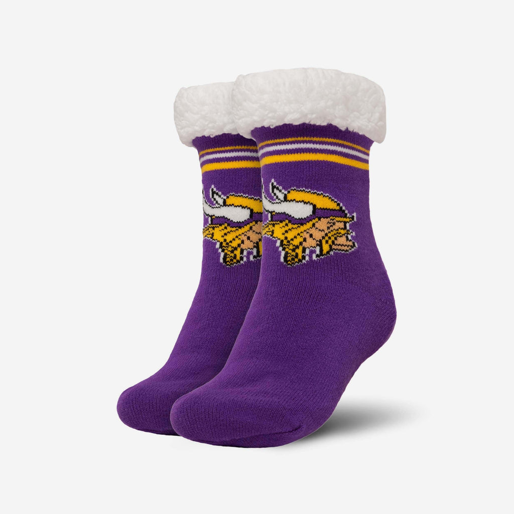 Minnesota Vikings Womens Stripe Logo Tall Footy Slipper Socks FOCO - FOCO.com