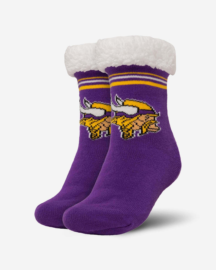 Minnesota Vikings Womens Stripe Logo Tall Footy Slipper Socks FOCO - FOCO.com